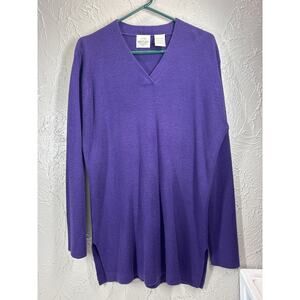 TR Bentley Purple‎ V Neck Long Tunic Sweater Side Slit Womens Size Large
